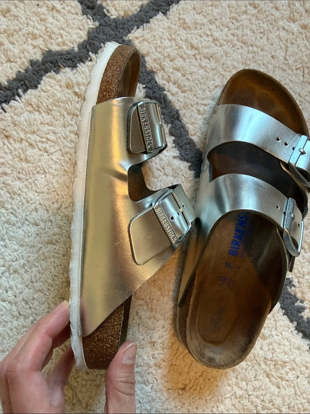 Birkenstock Silver Two-Strap Arizona Sandals